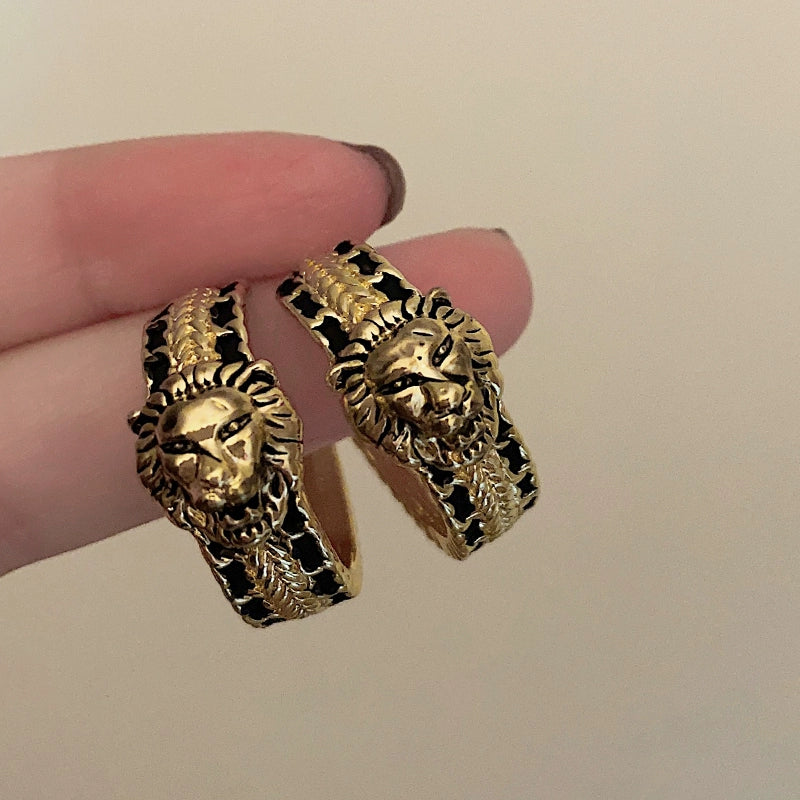 Jianna Baroque Tiger Hoop Earrings - Gold Tone with Silver Post [F95F55GV]