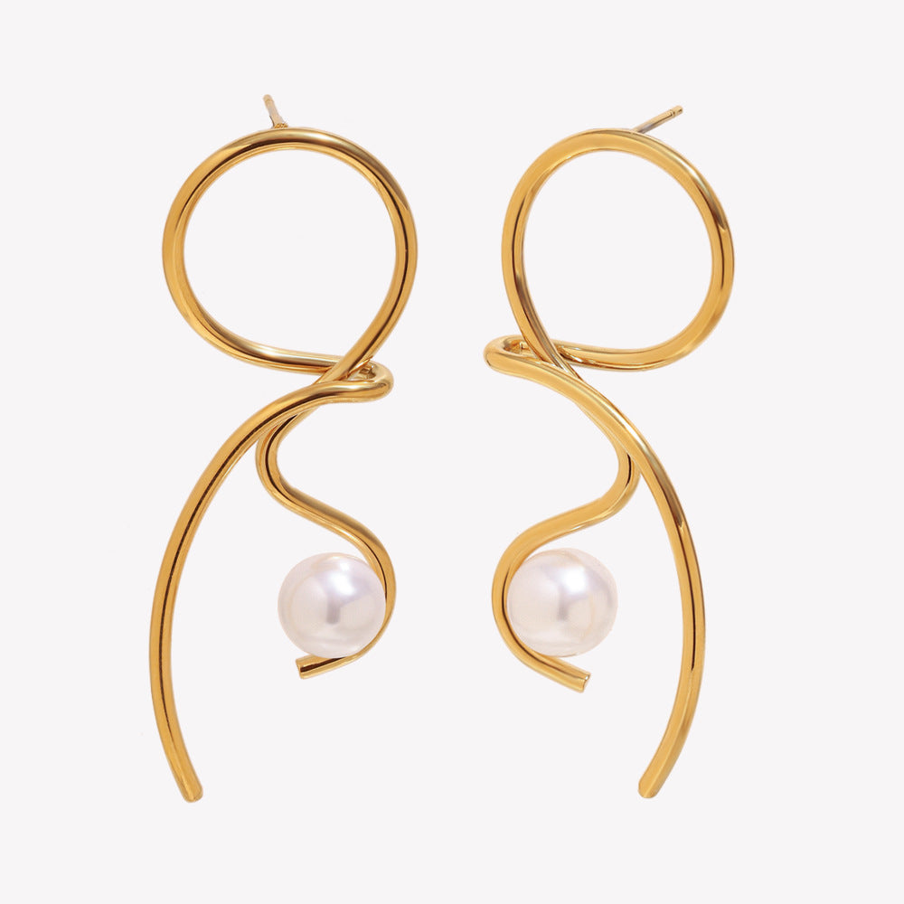 Archer Knotted Pearl Stud Earrings - Knotted Line Imitation Pearl Stud Earrings - Gold [ZXJ9SLGD]