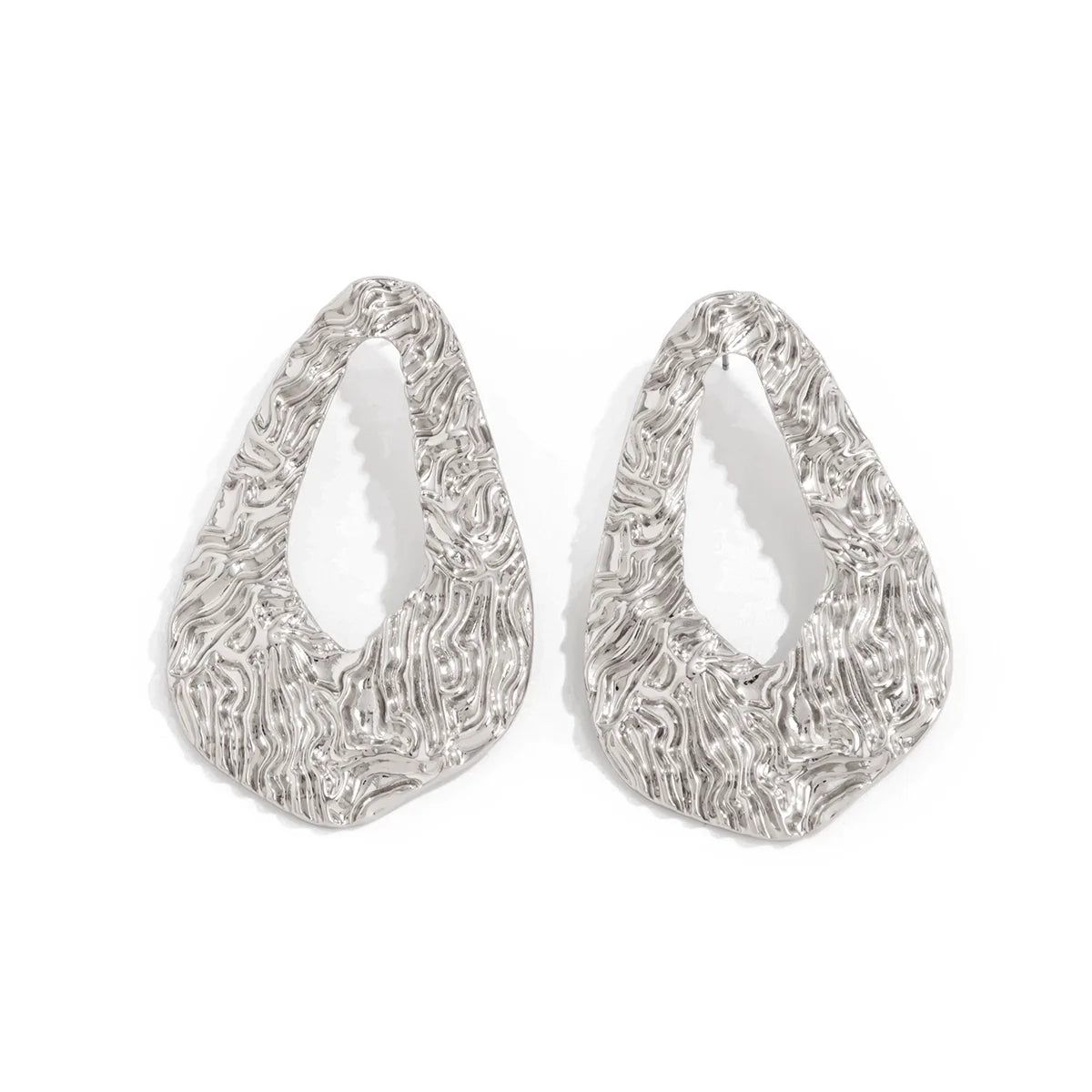 Eliyah Pleated Hollow Earrings - Waterdrop Silver