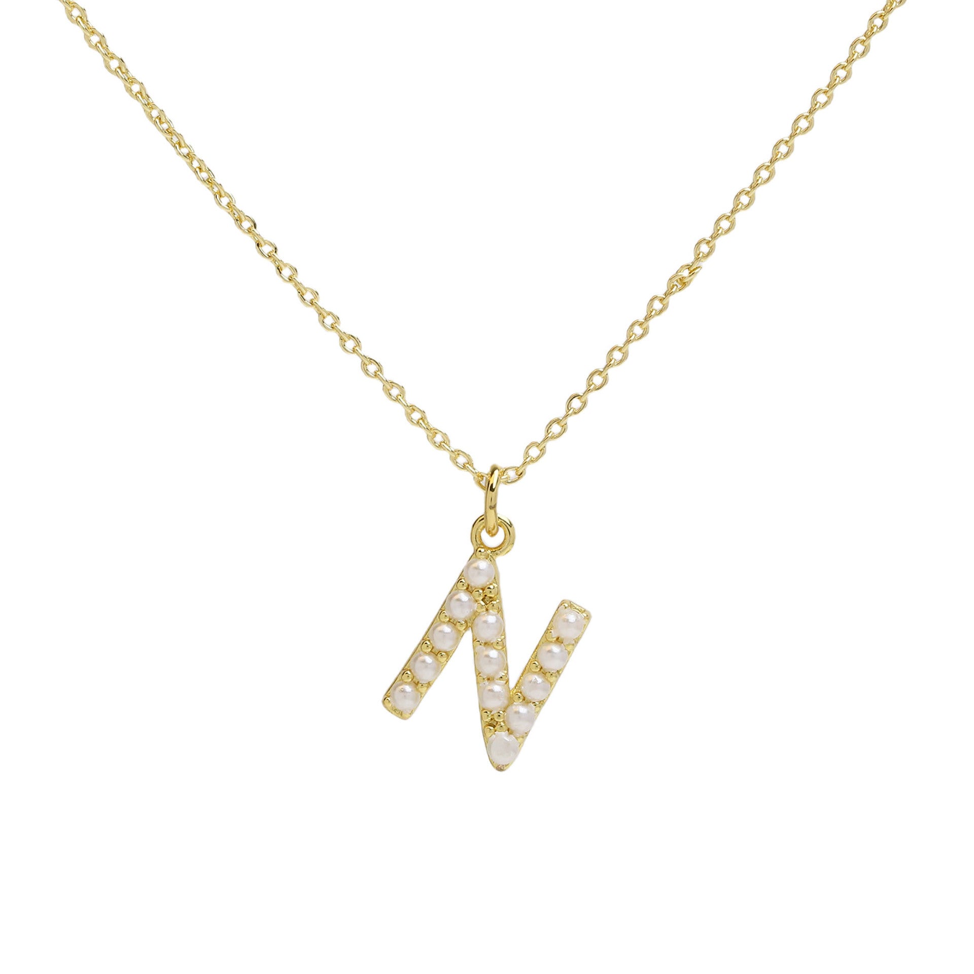Ayaana Pearl Initial Necklace - Initial N [6384PBX1]