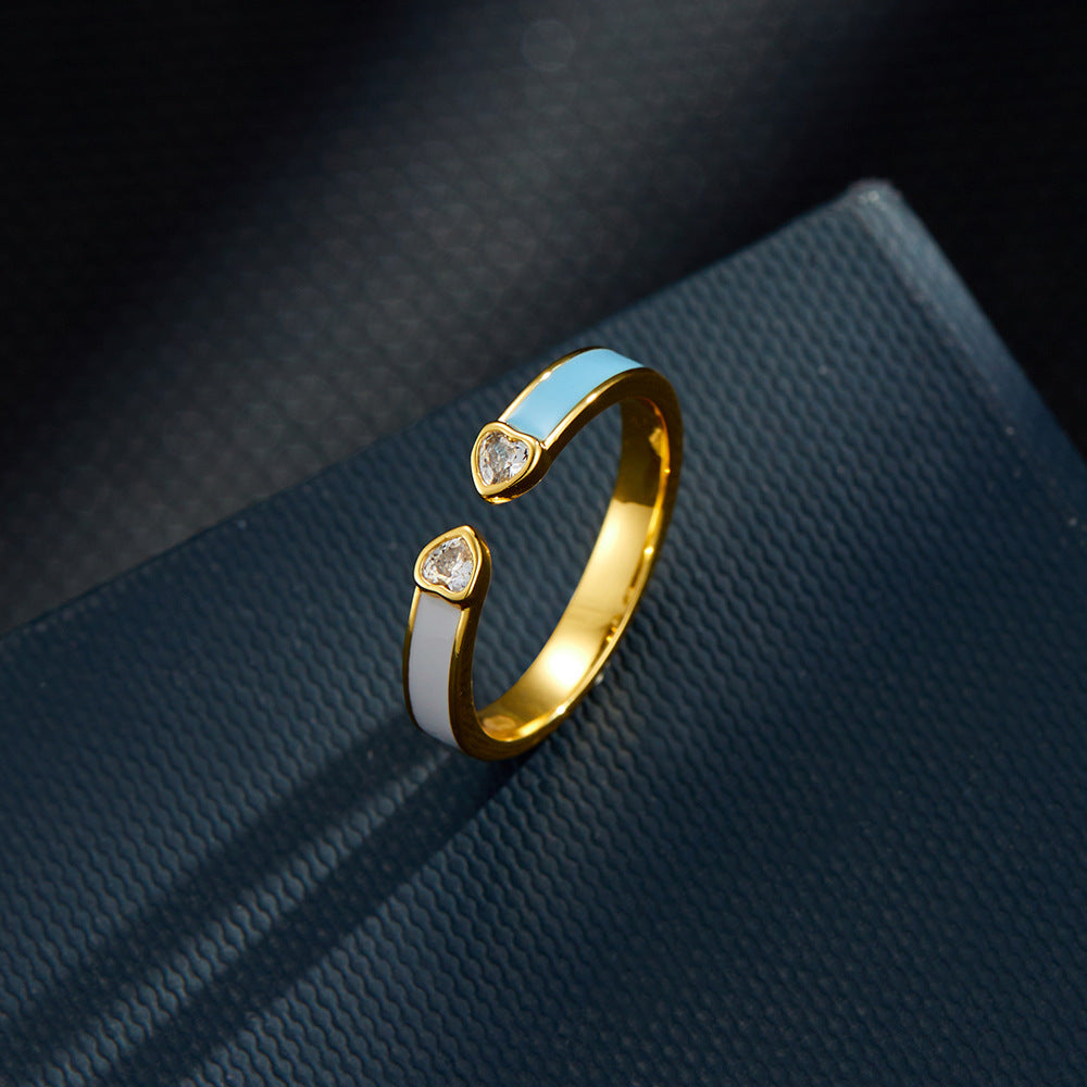 Caylie Heart Enamel Open Ring - Cream [TN3EIBGC]