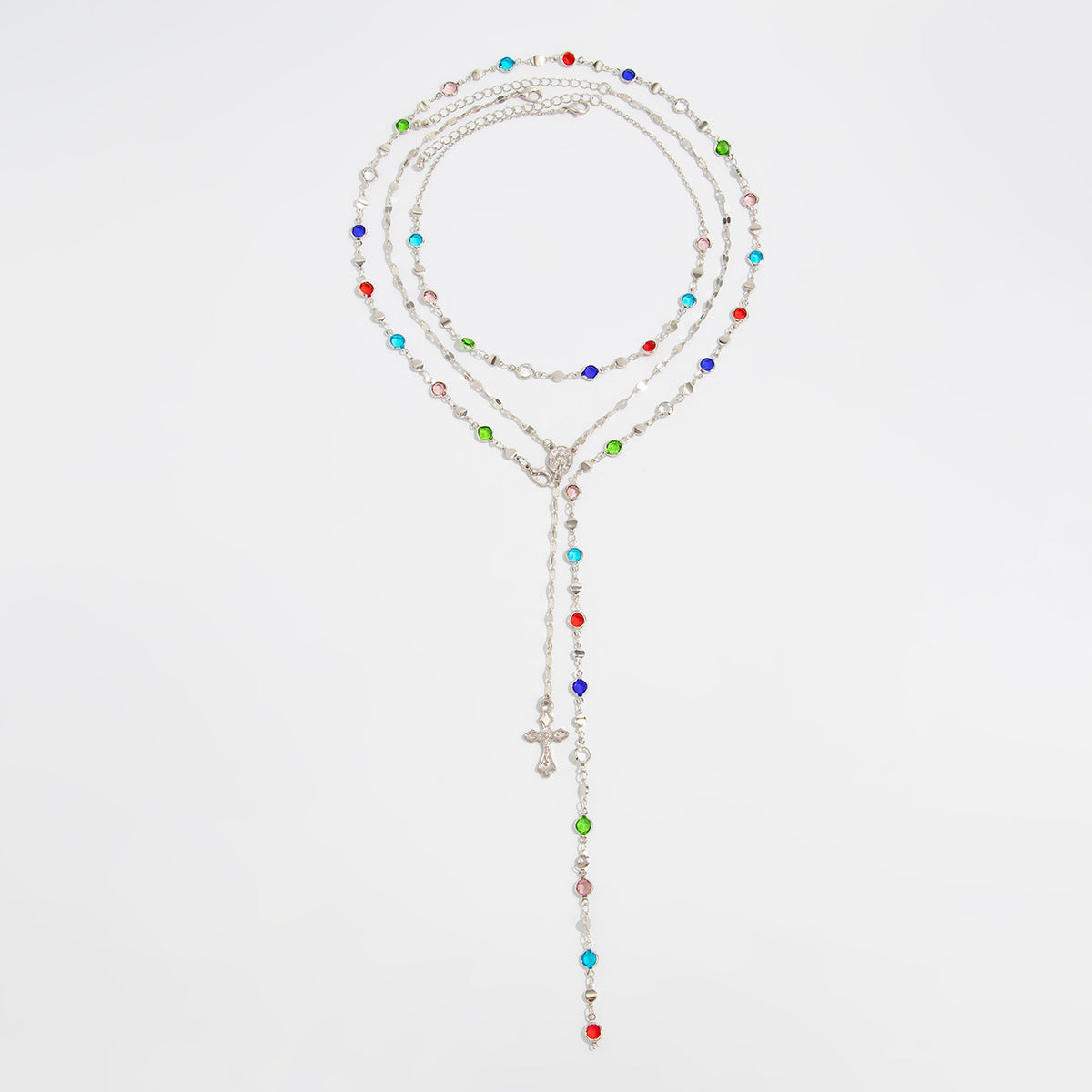 Jesiah Layered Cross Tassel Necklace - Silver [O0XJW53U]
