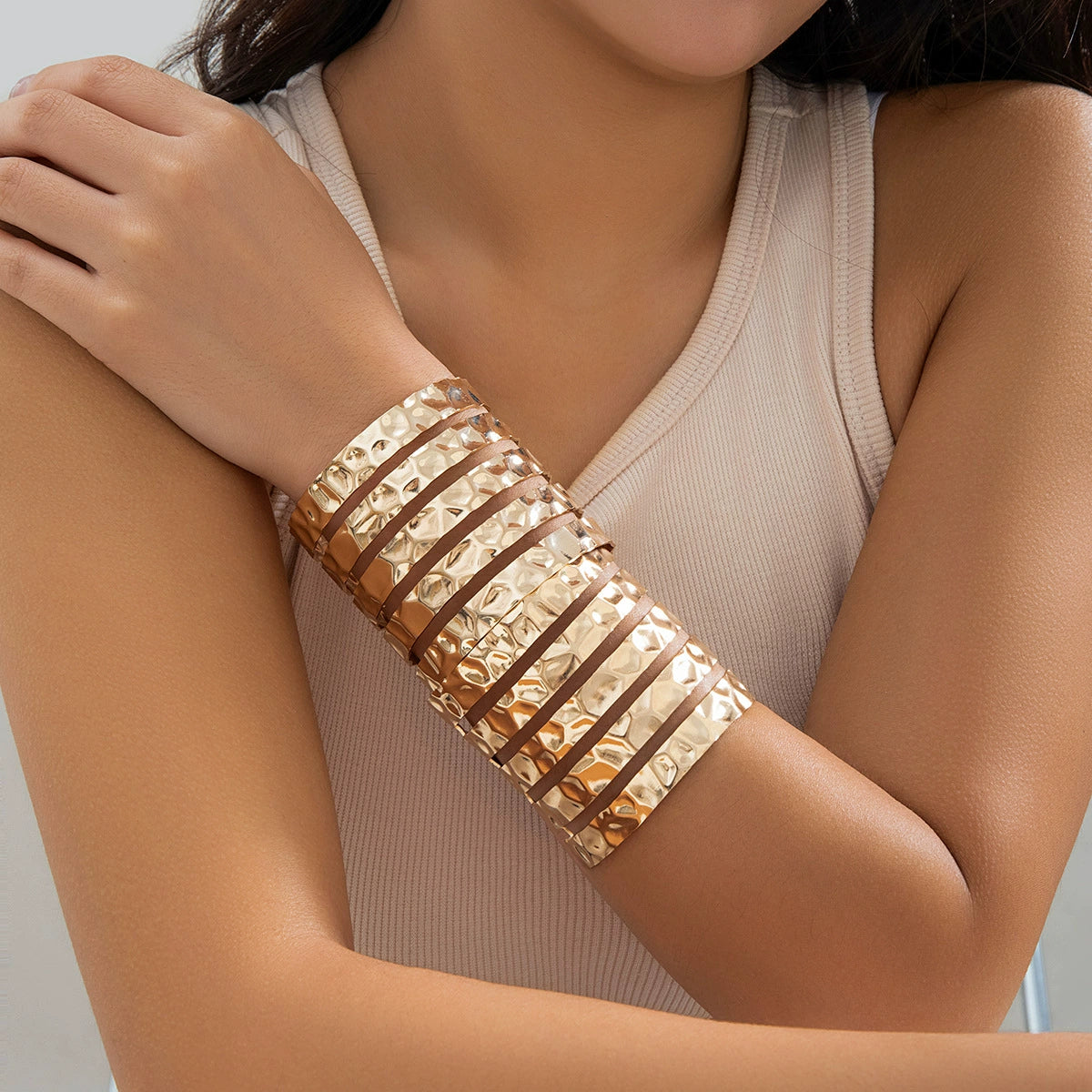 Claudia Geometric Cuff Bracelets - Style 06 Gold Pair [CHD6VVJD]