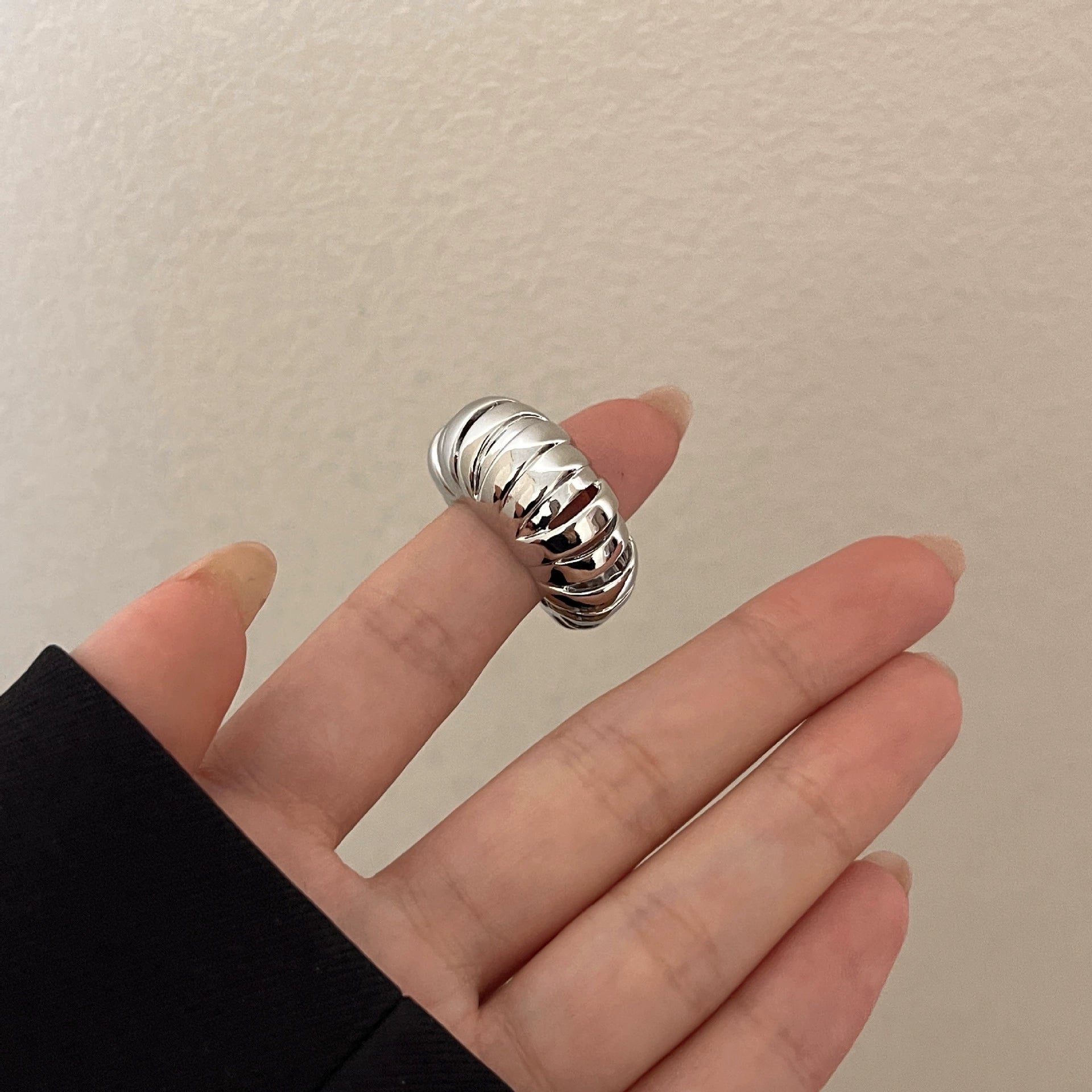 Illiana Croissant Bud Ring - Flower Bud Silver [1R206I8D]