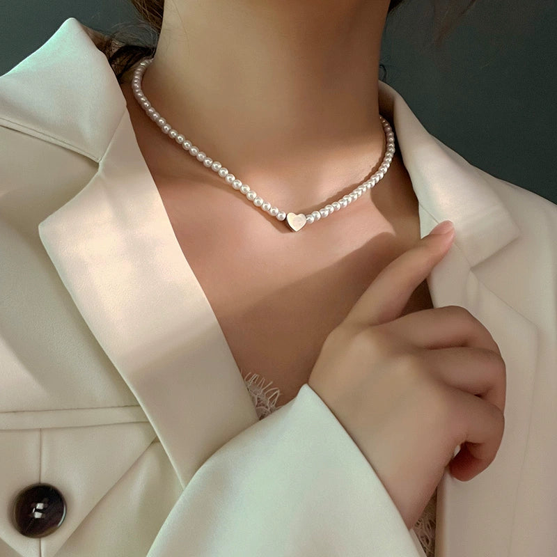 Avayah Pearl Heart Necklace - Steel [WIM8ASQR]