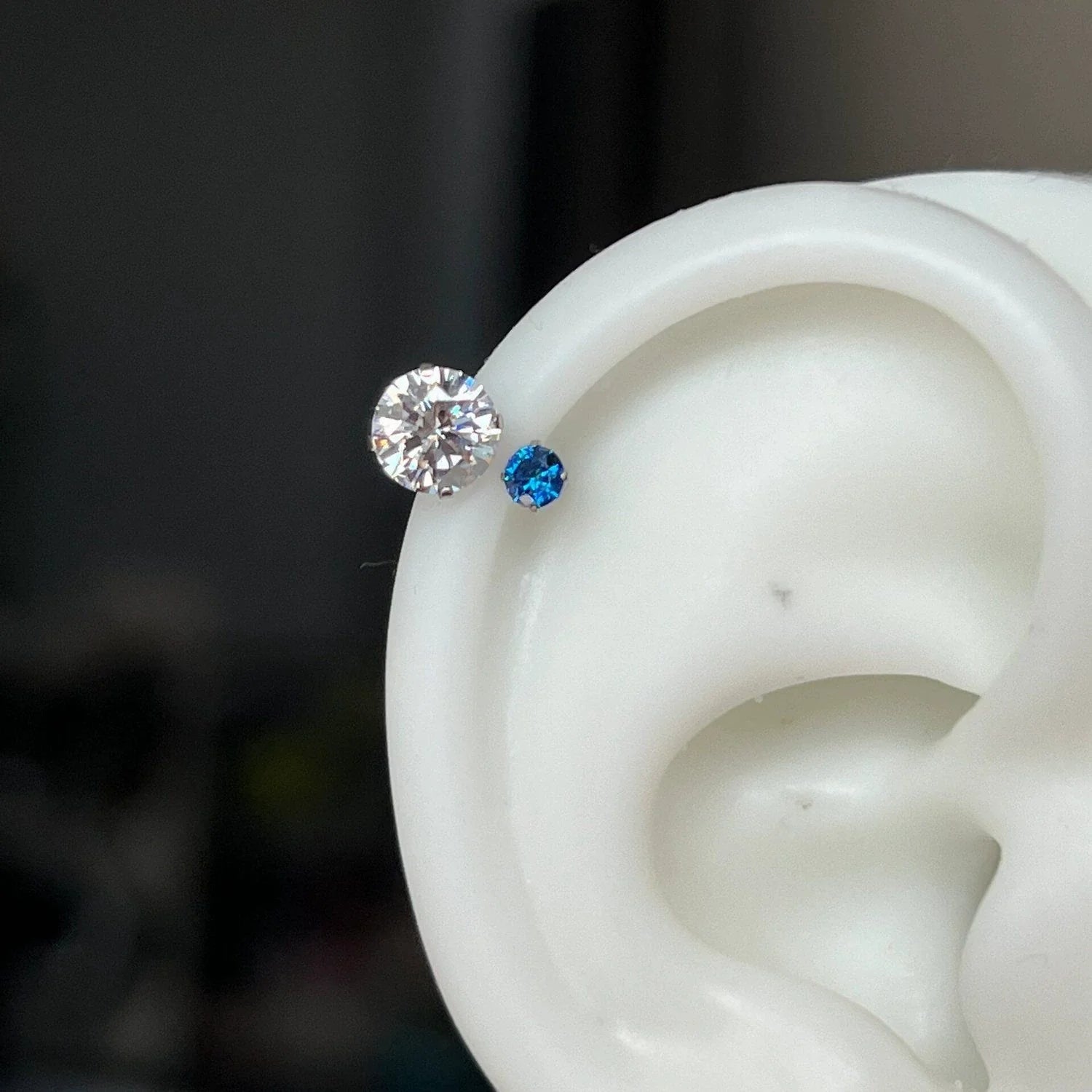 Clara Macaron Horseshoe Studs - Blue + White (Single)