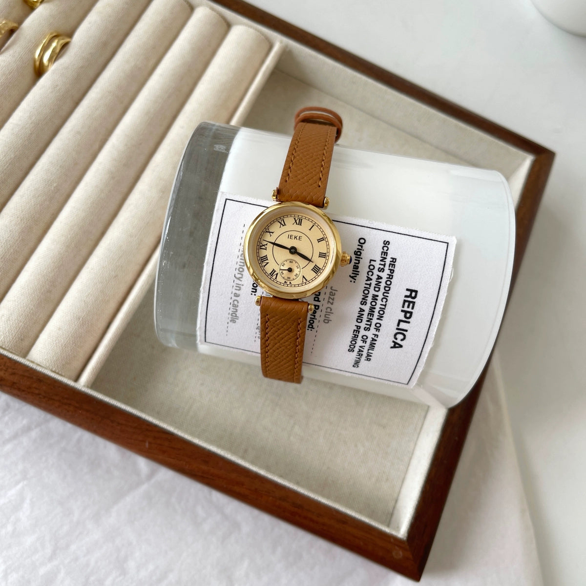 Kezia Retro Roman Watch - Brown Strap, Gold Dial [QS1UWACO]