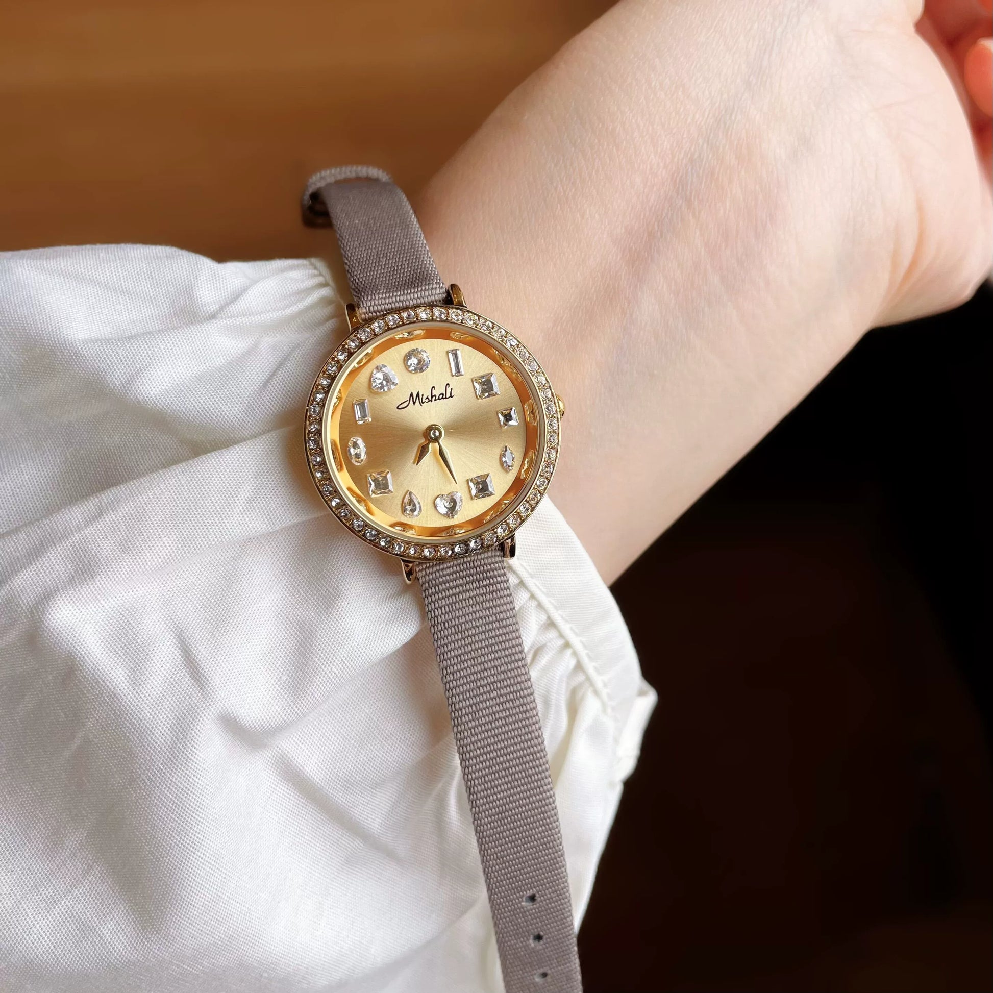 Noelani Zircon Round Dial Watch - Grey-Green
