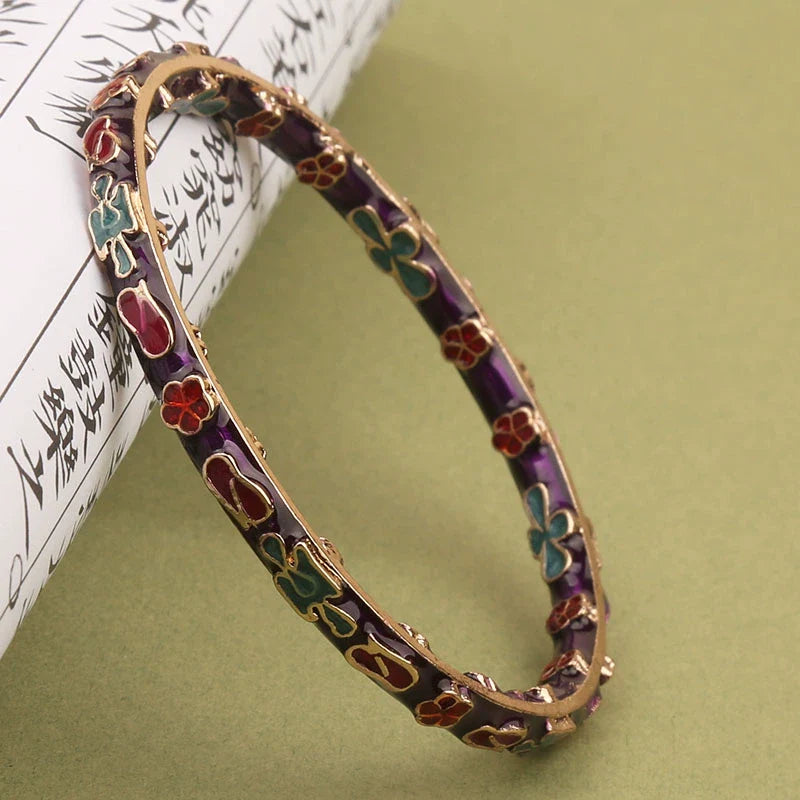 Pilar Enamel Floral Bracelet - Dark Purple