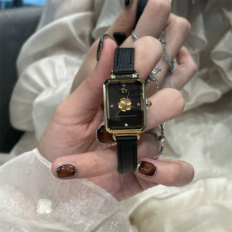 Jocelynn Luxe Leather Watch - Black Gold [M0R3VLYK]