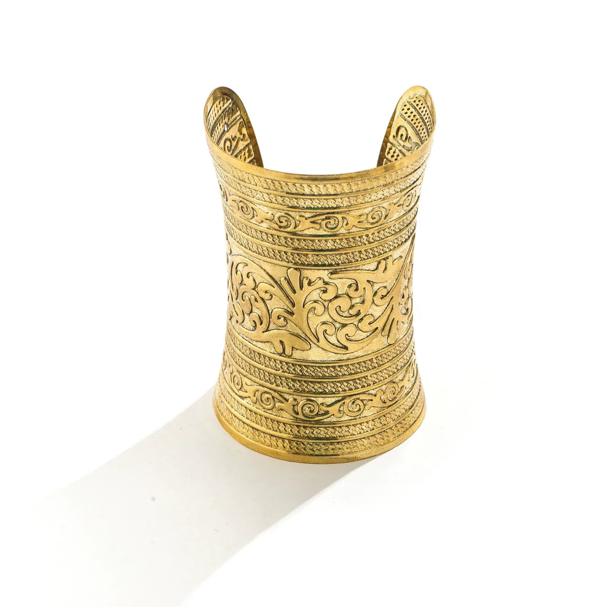Jenasis Vintage Patterned Cuff Bracelet - Antique Gold