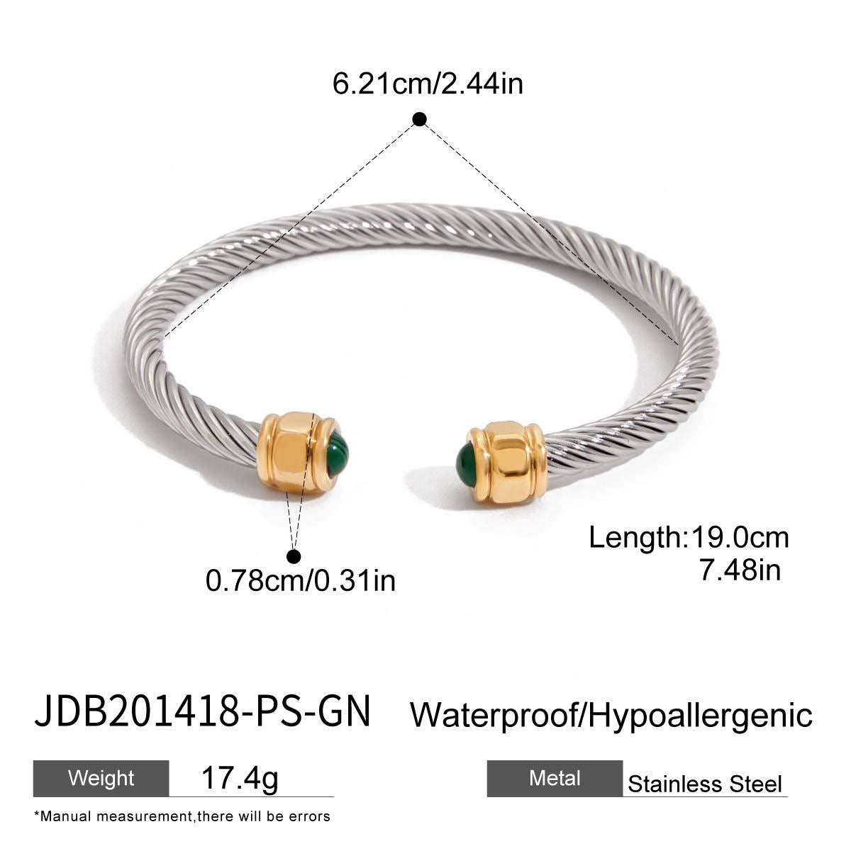 Glenda Natural Stone Open Bangle - Pink-Green Stone [U55AWY9C]
