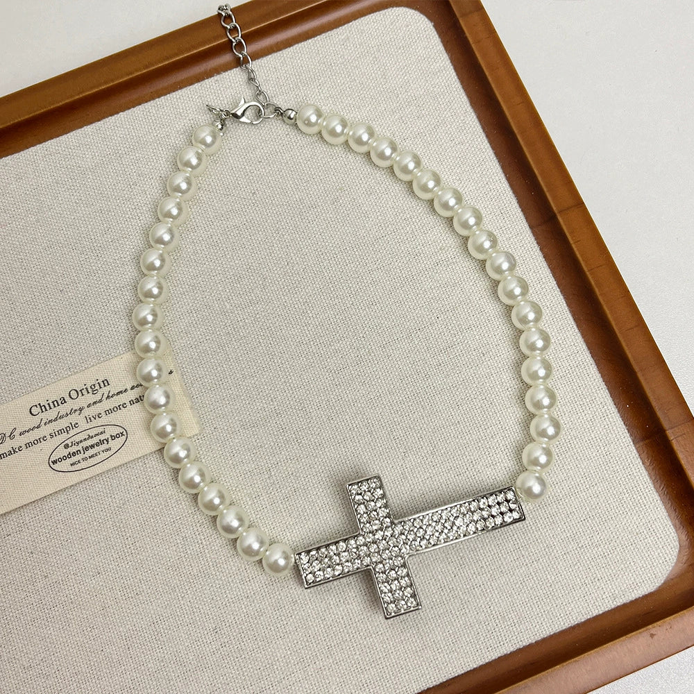 Phoenyx Pearl Cross Choker - Pearl Cross Necklace [J9WLLMK9]