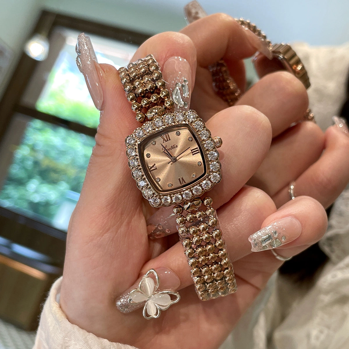 Eris Crystal Square Watch - Rose Gold