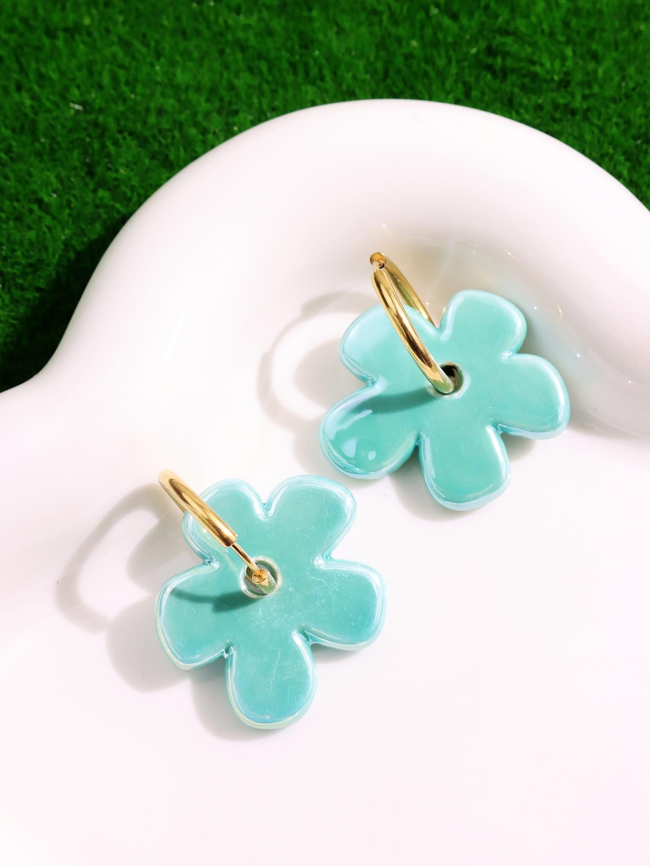 Munira Ceramic Bloom Drop Earrings - Mint Green [ONDDQWGI]