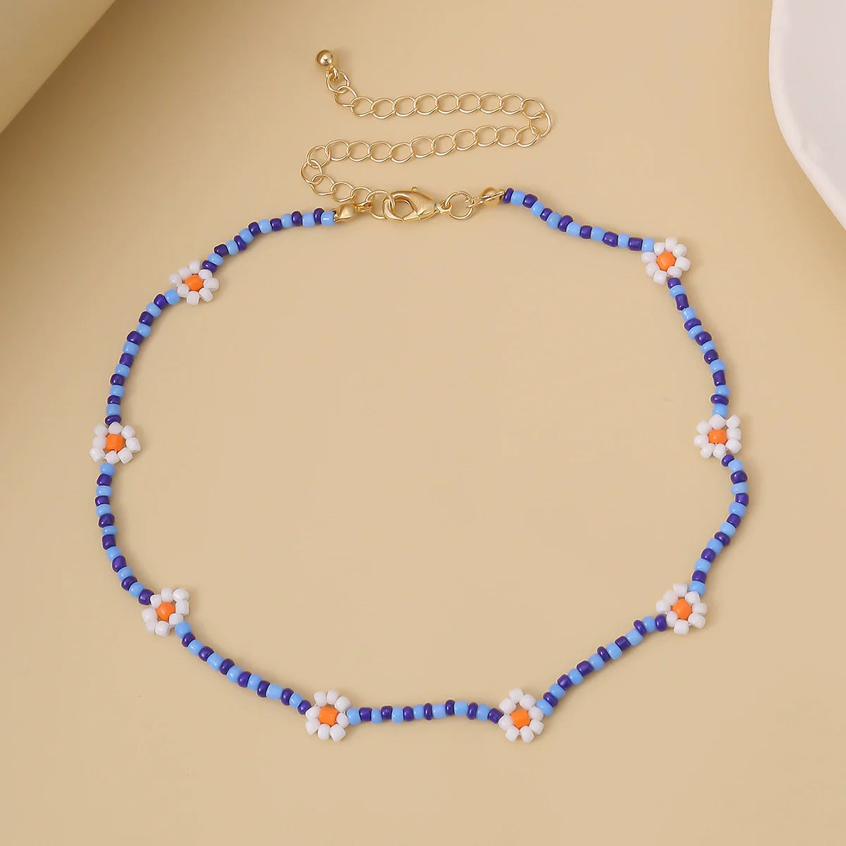 Skyla Floral Beaded Necklace - Style Three Sky Blue & Royal Blue