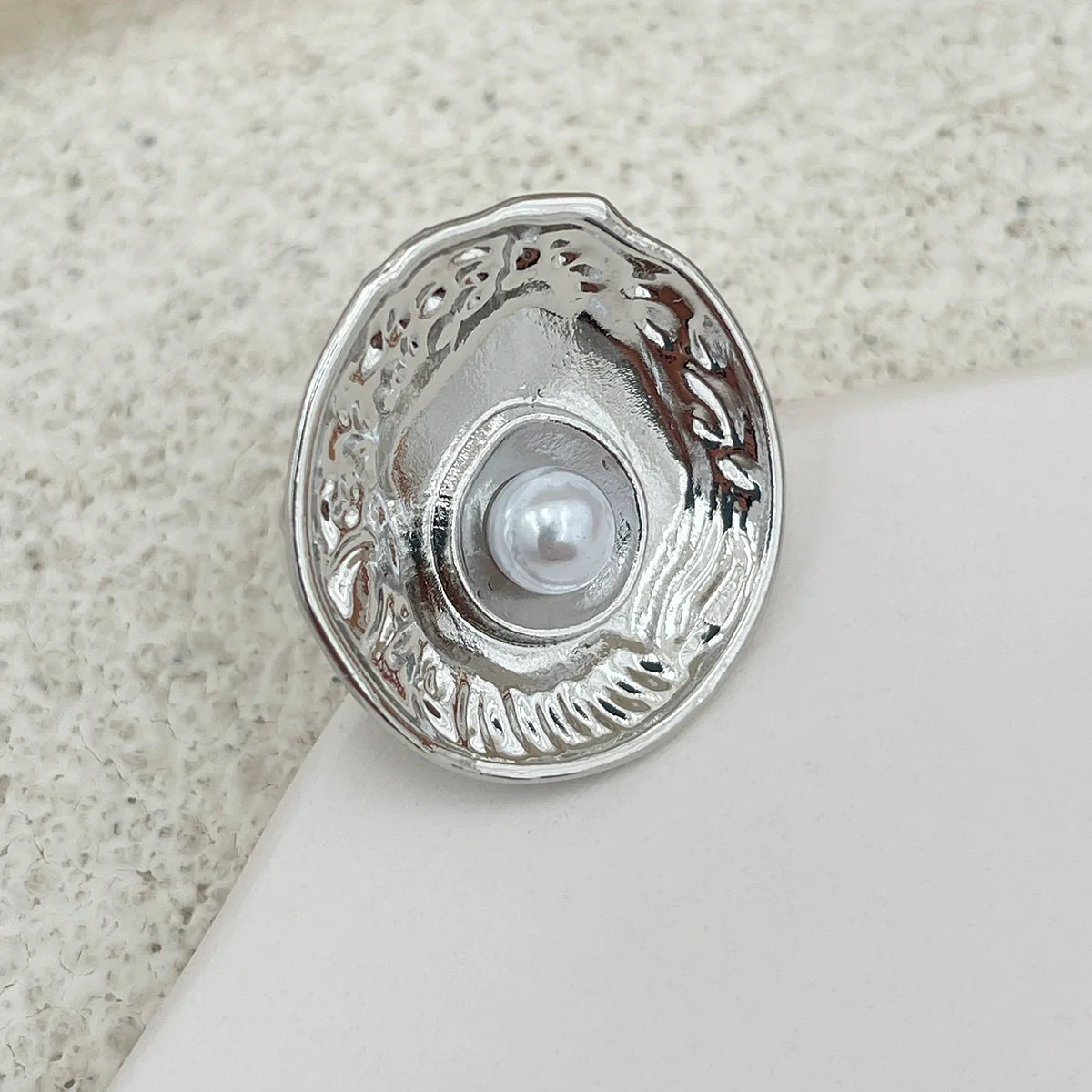 Zada Pearl Bloom Rings - Round Concave Silver