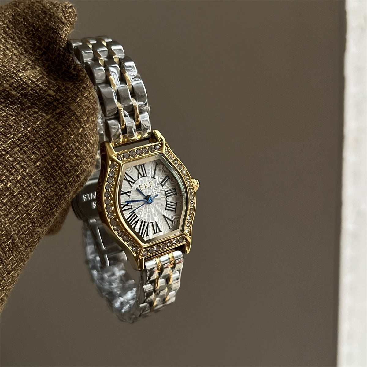 Milliana Barrel Diamond Watch - Two-Tone Band White Dial [B63UEDLV]