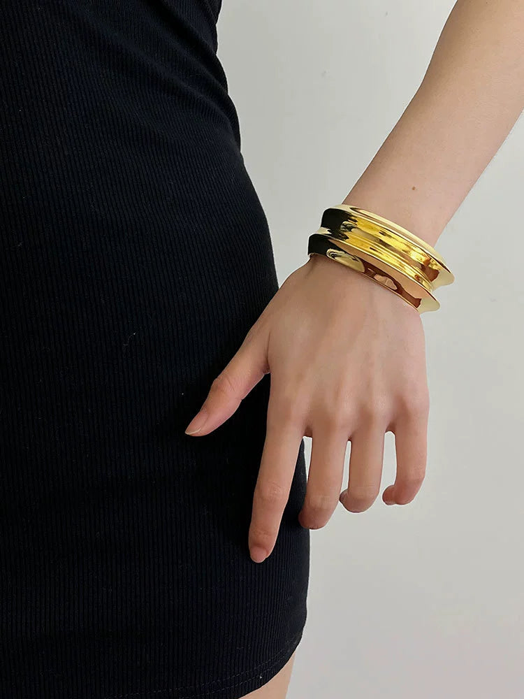 Abygail Wave Cuff Bracelet - Gold Double-layer Bracelet [PTPOI2PF]