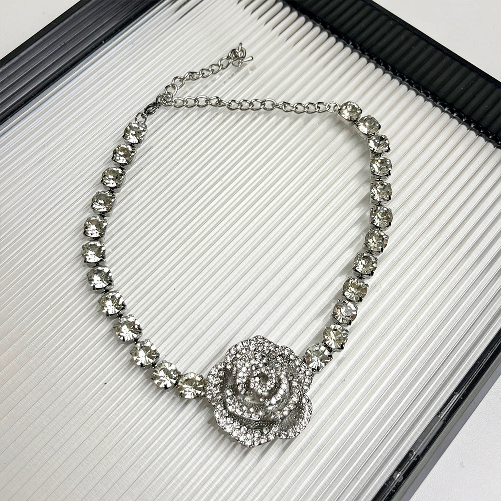 Nawal Diamond Rose Choker Necklace - Full Diamond Rose Flower Necklace [YKK421AM]
