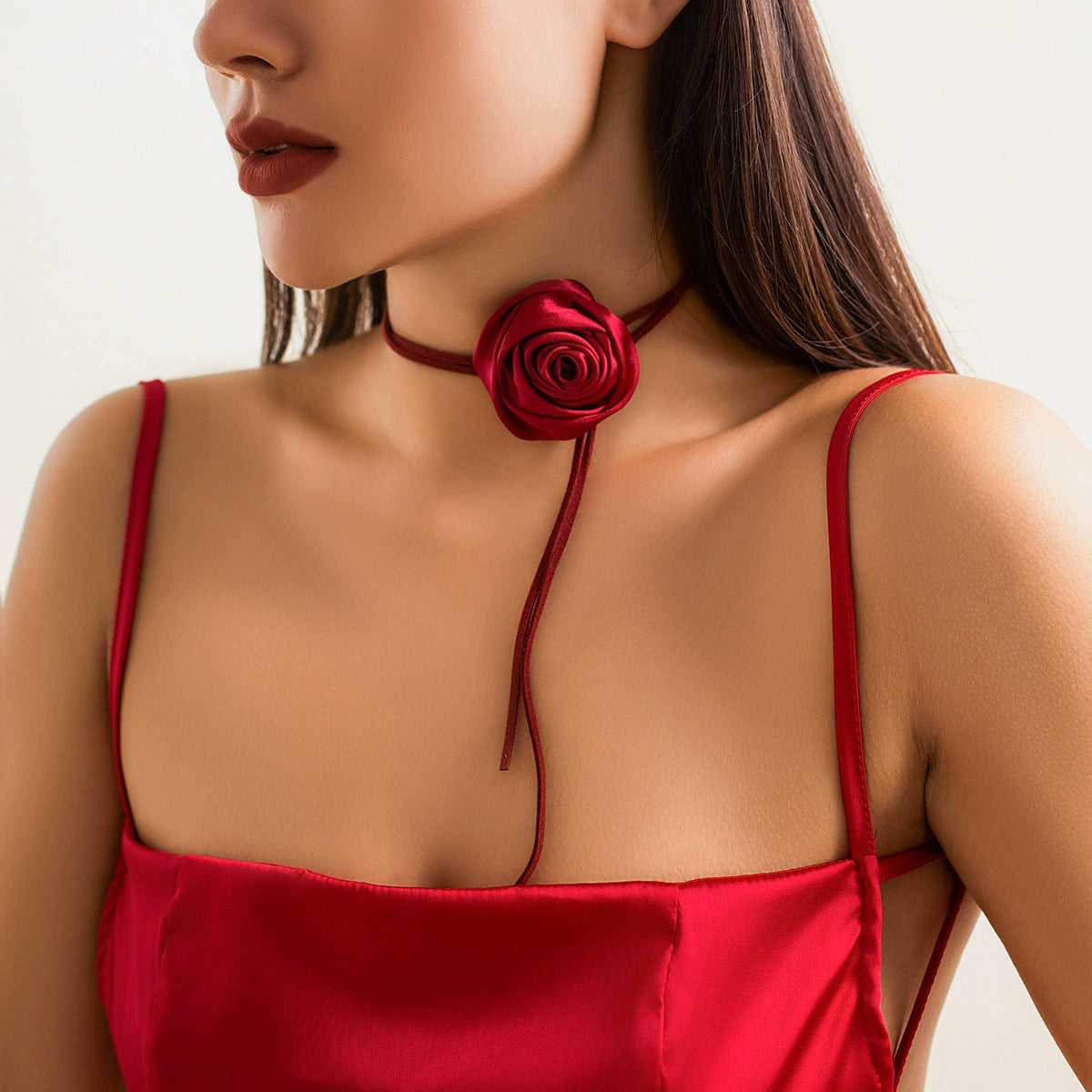Cleopatra Velvet Camellia Choker - Wine Red [8H05TFBF]