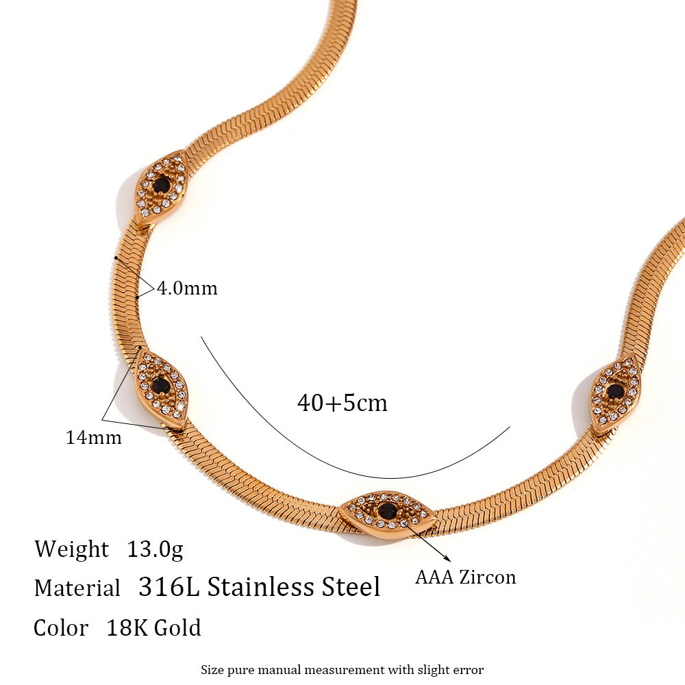 Chantal Layered Celestial Necklace - Black Eyeball Evil Eye Blade Chain Chocker - Gold [MCUZ22YT]