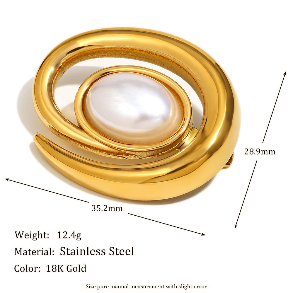 Rona Elegant Gold Brooch - Conch Pearl Brooch - Gold [DGNIGOXL]