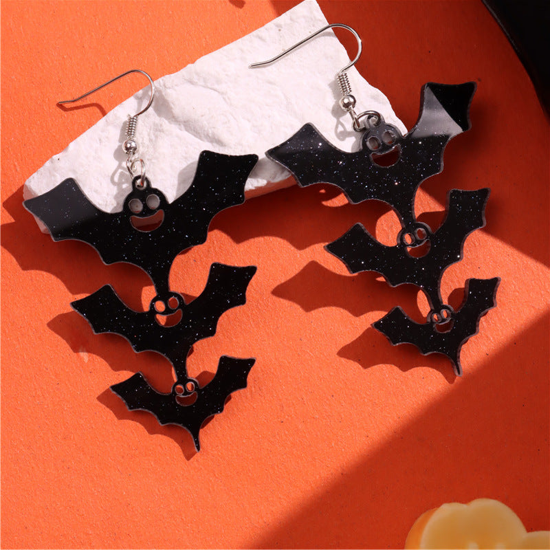 Moana Spooky Acrylic Dangle Earrings - Double Bat [514H0JDL]