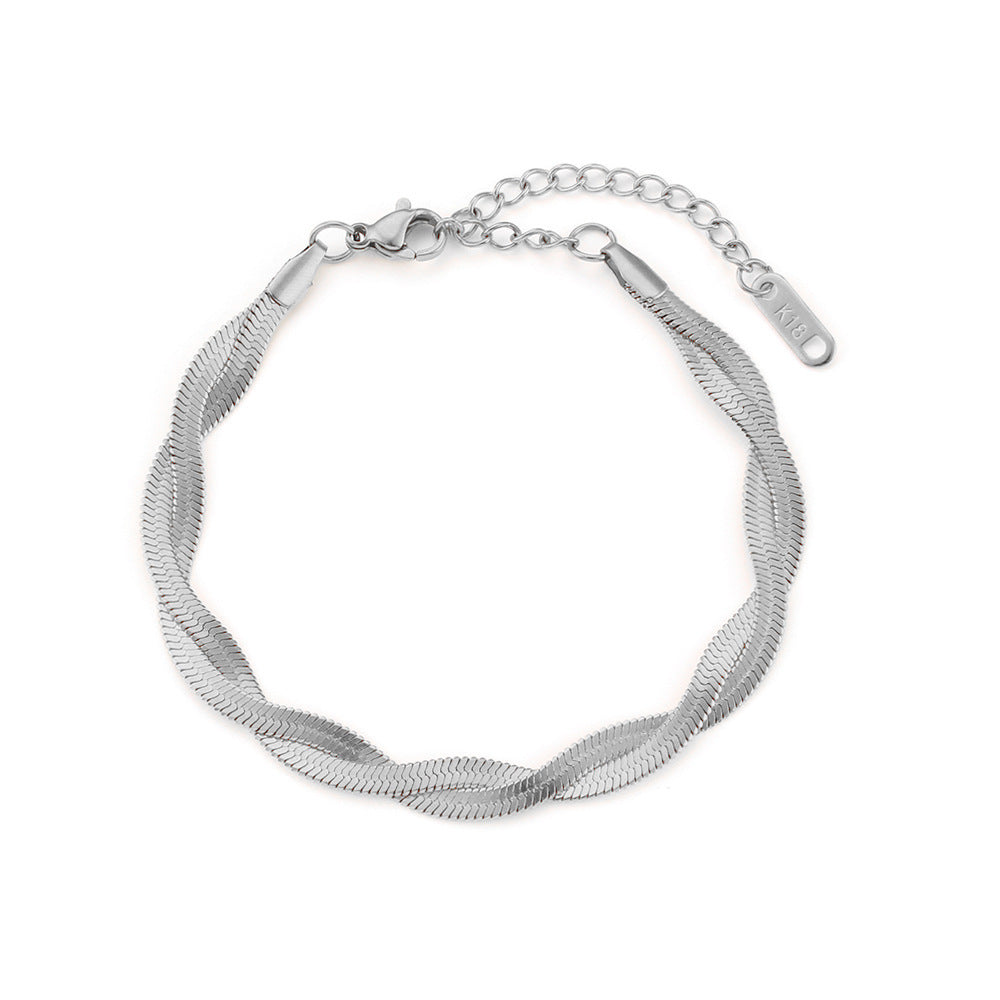Verena Braided Fishbone Necklace - Double Layer Bracelet - Silver [6H66FGDQ]
