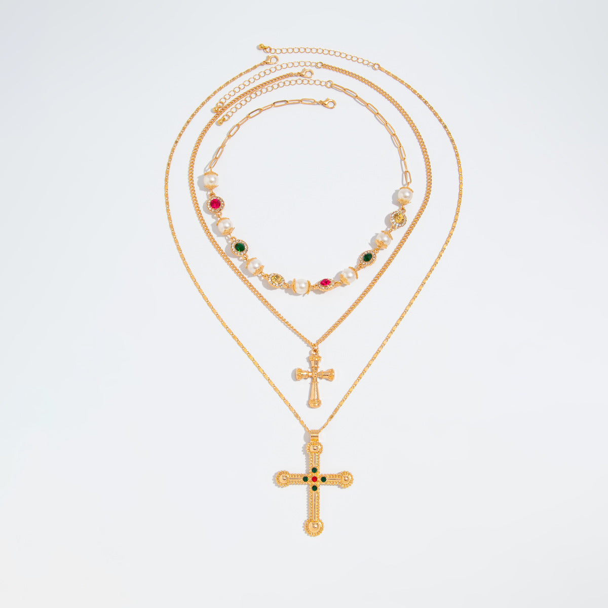 Brayla Layered Pearl Cross Necklace - Gold [FPSTJVS1]