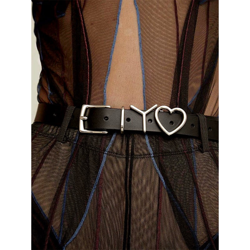 Julianny Distressed Moon Belt - Black Silver Heart Belt