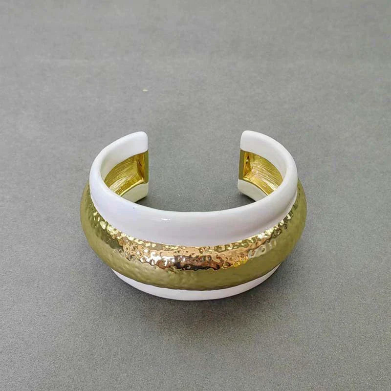 Emaan Hammered Enamel Bangle - White Bangle