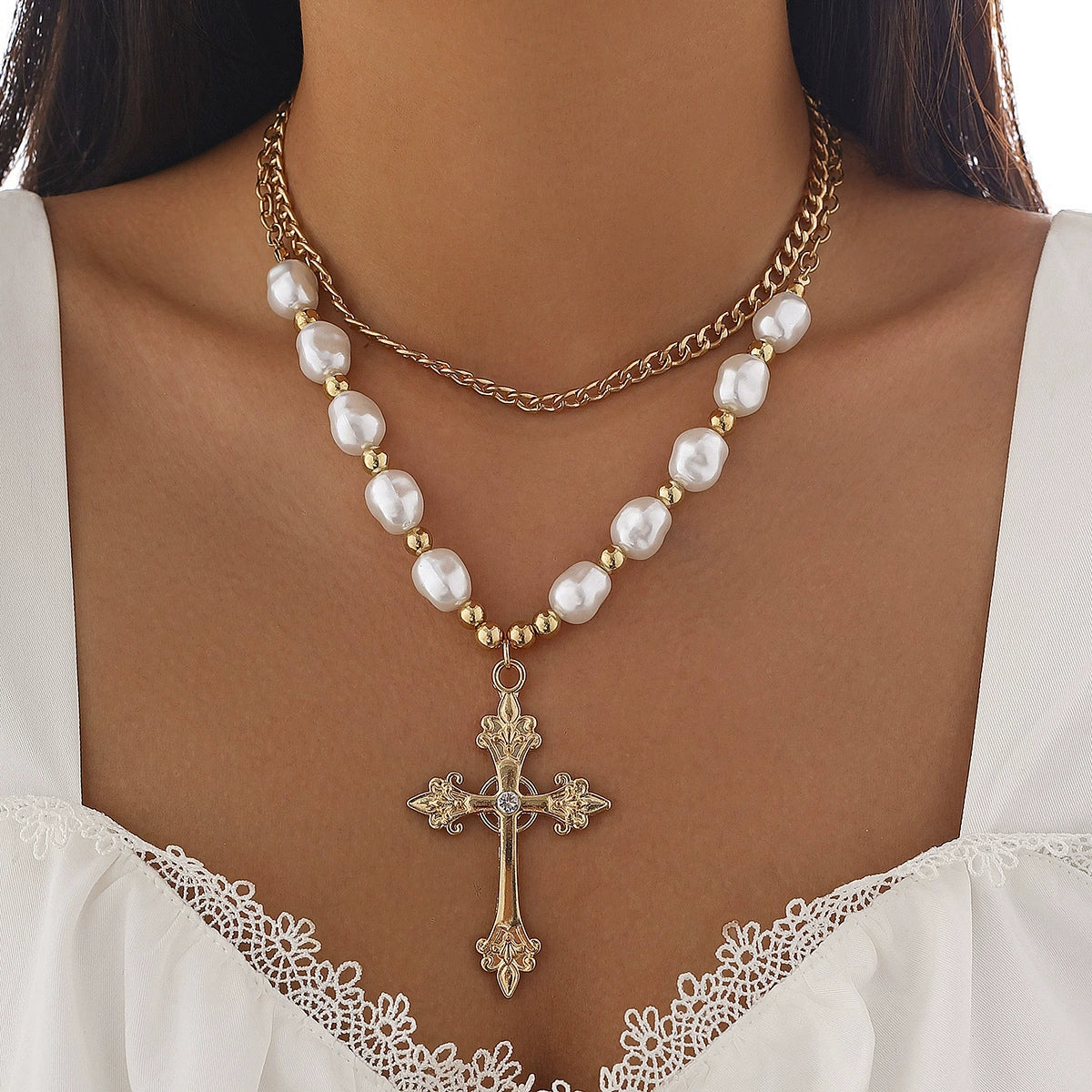 Ameenah Layered Cyberpunk Necklace - 05 Gold 2-piece Set [HMPS98E1]