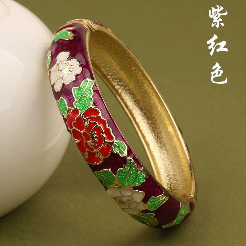 Lana Chinoiserie Floral Bangle - Purplish Red (15mm)