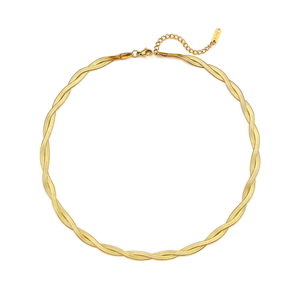 Verena Braided Fishbone Necklace - Double Layer Necklace - Gold [2JCLMH8Q]