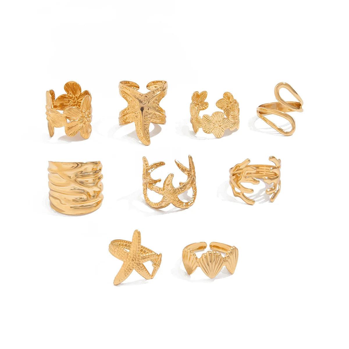 Emmi Starfish Floral Ring Set - Light Gold
