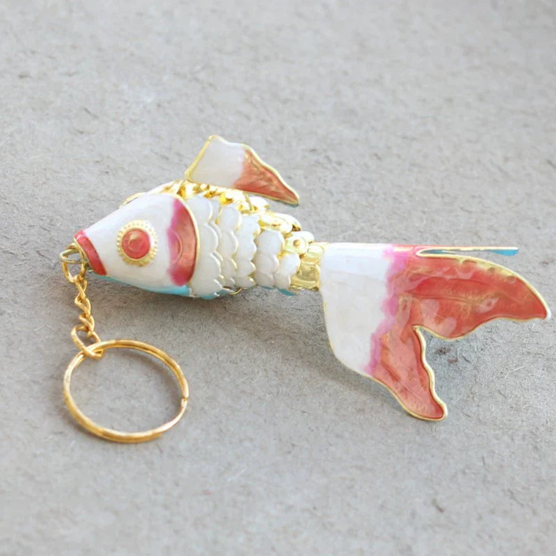 Zahraa CloisonnŽ Goldfish Keychain - White (Large)