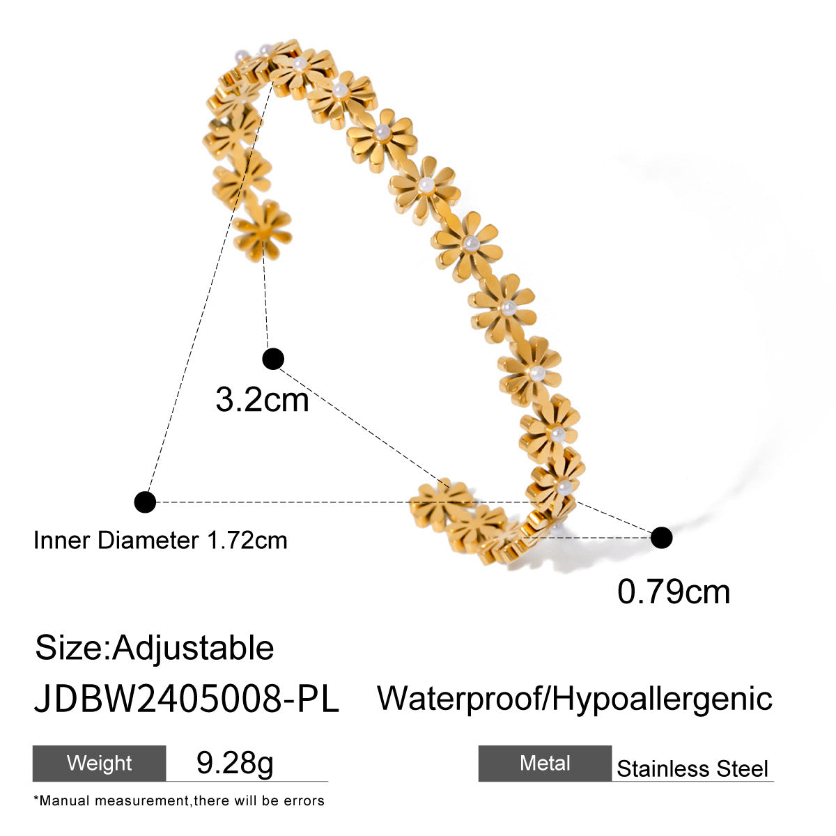 Reena Daisy Pearl Open Bracelet - Silver Tone [UXI9QOZD]