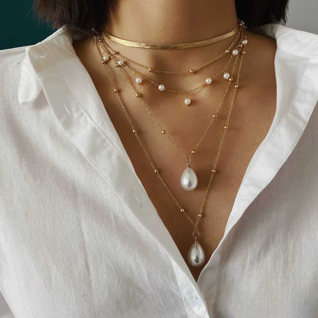 Charleston Layered Pearl Chain Necklace - Radiant Gold