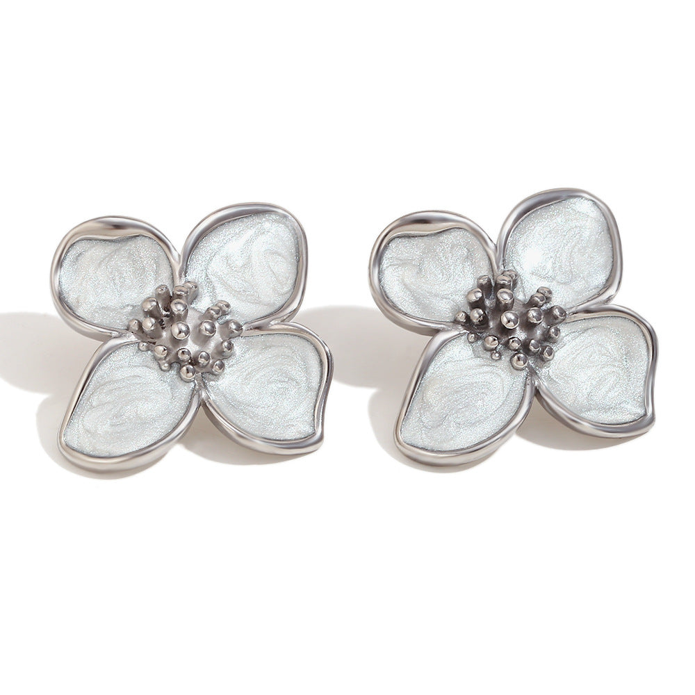 Maira Gold Petal Earrings - White Flower Studs - Silver [07CZBOBE]