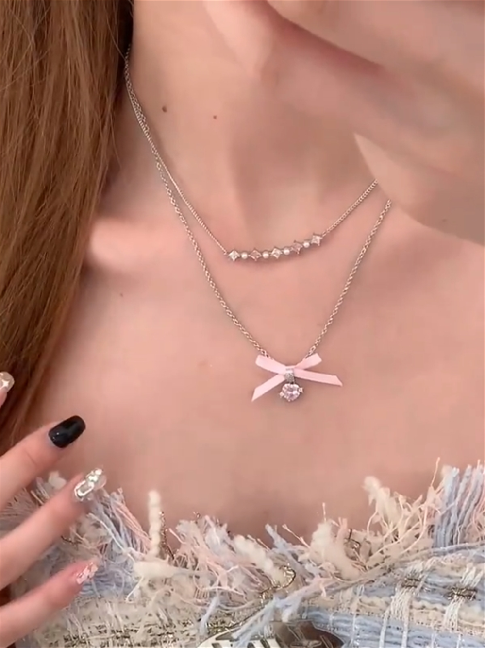 Akshara Pink Bow Heart Necklace - Bow Necklace