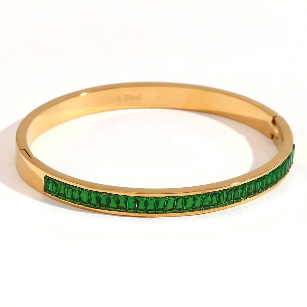 Zyrah Gold Zircon Cuff Bracelet - Half Circle Green Zircon Bangle [QW80V6SZ]