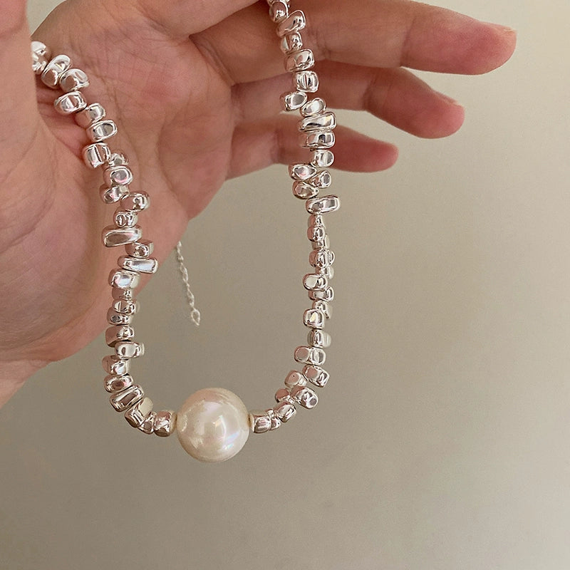 Kezia Vintage Pearl Necklace - Necklace Silver [P12FOXNV]