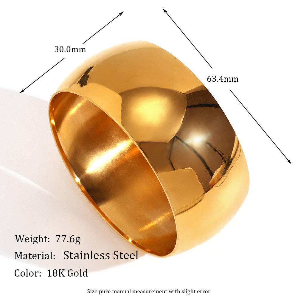 Carissa Polished Cuff Bracelet - 30mm Width, 64mm Inner Diameter - Gold [NGPOJR29]