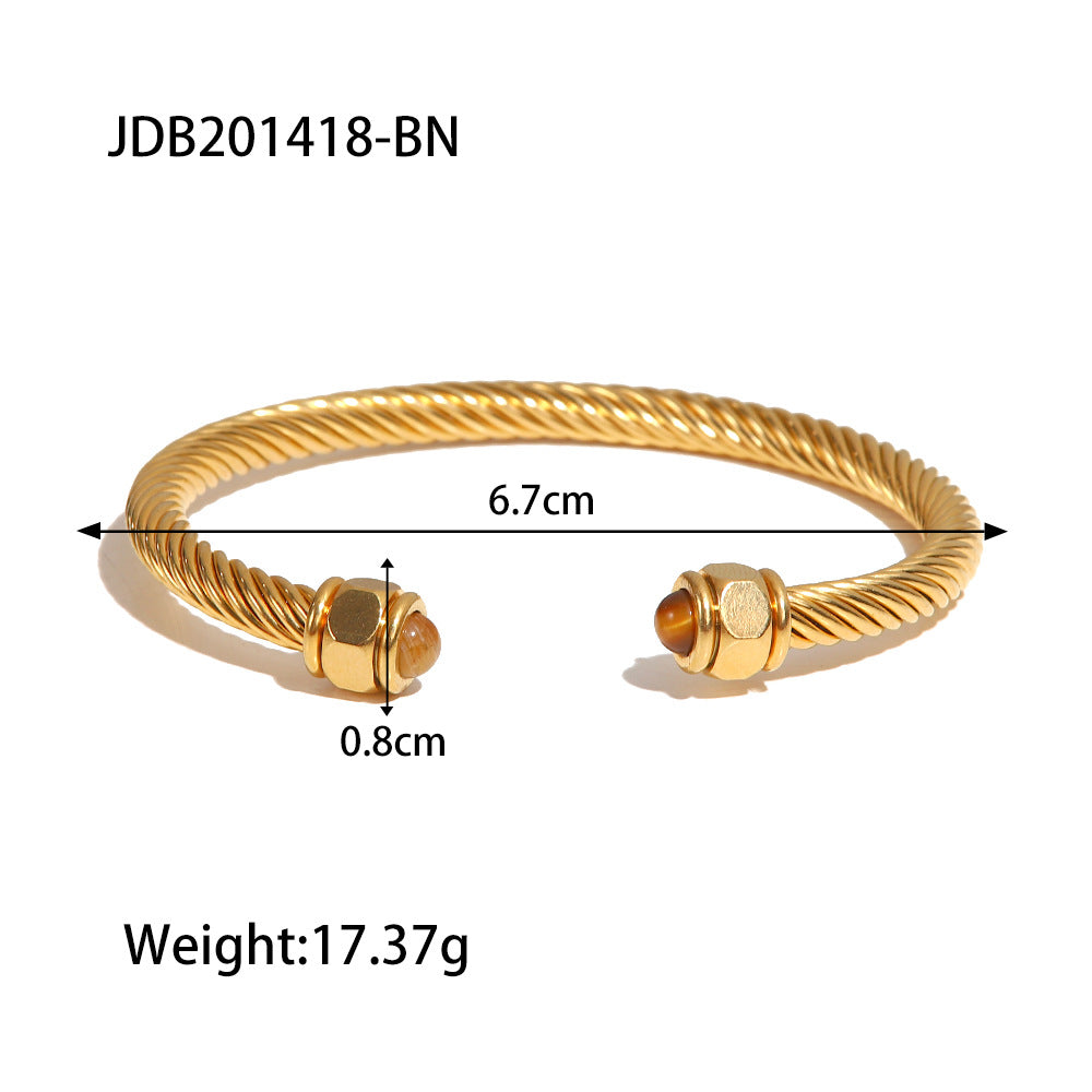 Glenda Natural Stone Open Bangle - Brown Stone [8IIOXFQ8]