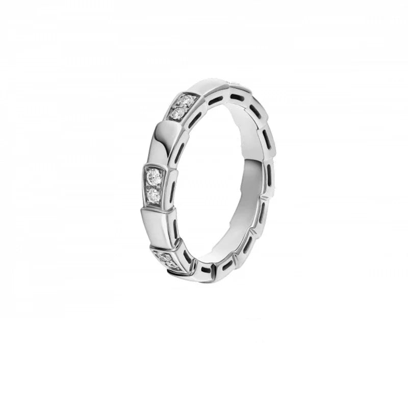 Maylie Serpent Coil Ring - Narrow White Gold Diamond Serpent