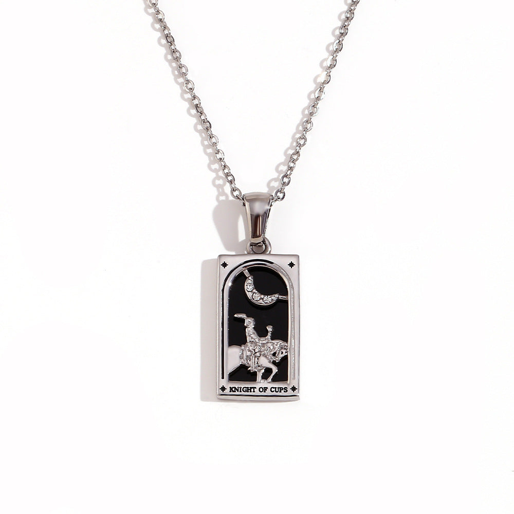 Avalyn Tarot Pendant Necklace - Steel - Knight of Cups [G5FERUKT]