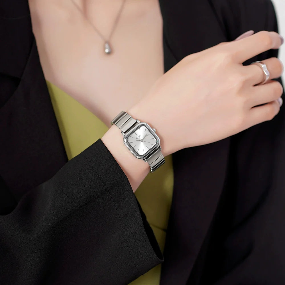Itzel Sleek Square Watch - Silver White