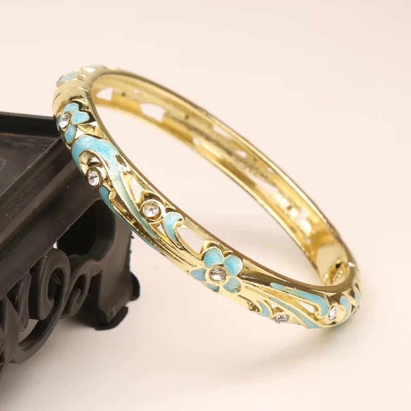 Brook Rhinestone Flower Bangle - Light Blue