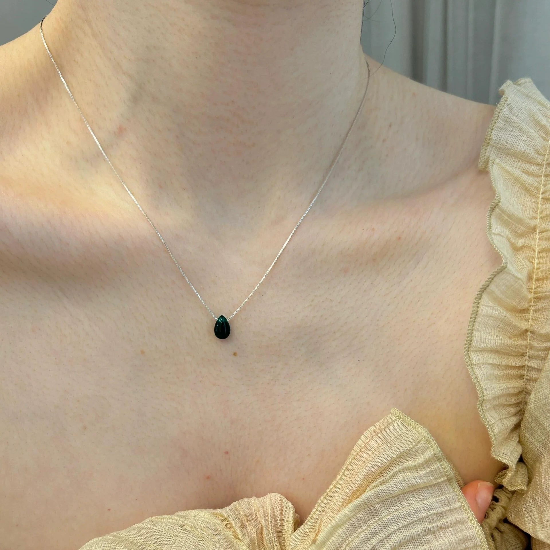 Lundyn Sterling Teardrop Necklace - Green Bean Teardrop (Sterling Silver)